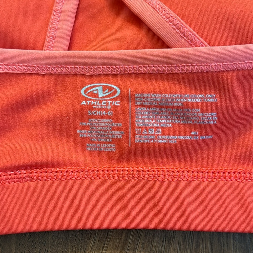 Athletic Works Strappy Back Active Sports Bra Begonia Pink Coral Silk - Picture 6 of 6